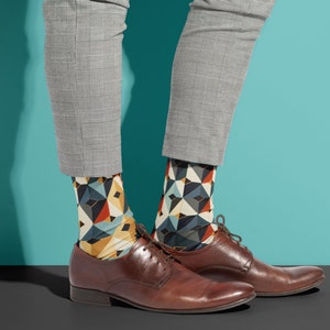 Modern Japanese Inspired Geometric Patterned Dress Socks | Stylish Patterned Socks | Dress Socks for Men