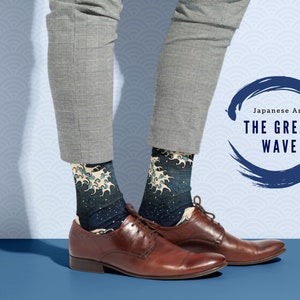 The Great Wave Design Socks by Hokusai | Japanese Art Socks | Japanese Aesthetic Socks for Fashionable Men & Art Admirers