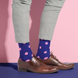 Navy Blue Polka Dot Socks | Sophisticated Groomsman Socks for Weddings & Gifts | Men’s Dress Socks