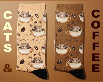Happy Cat Socks | Cute Kawaii Cat Socks for Her | Novelty Cat Socks | Warm Coffee Socks | Fun & Unique Cat-Themed Socks