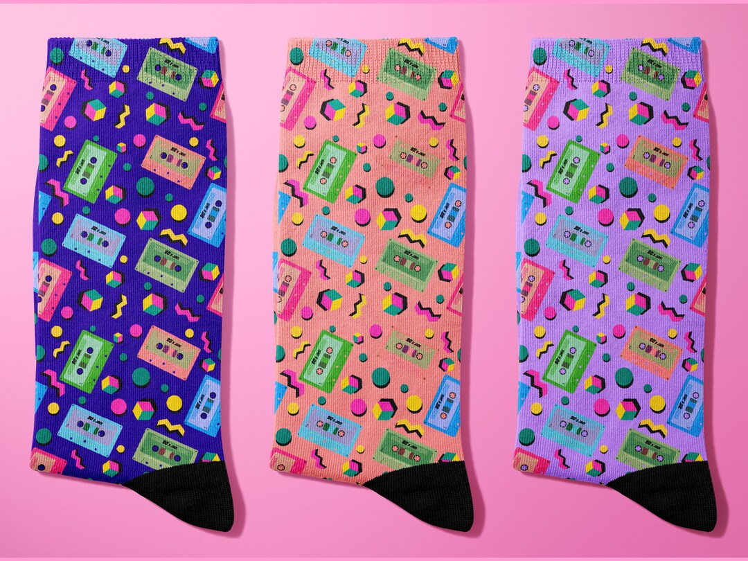 80s RETRO MUSIC Socks From Styling Socks, Vintage Cassette Music Tape