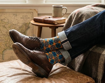 Creative Mens Dress Socks - Teal Orange Mosaic Print - Cool Stylish Abstract Art - Modern Geometric Gift for Him Creative Mens Dress Socks - Teal Orange Mosaic Print - Cool Stylish Abstract Art - Modern Geometric Gift for Him
