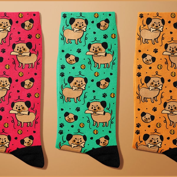 Colorful Pug Doodle Socks from Styling Socks - Cute and Quirky Footwear for Dog Lovers, cute socks, quirky socks, pet lover gift