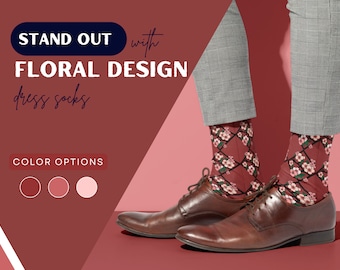 Mens Floral Dress Socks with Japanese Cherry Blossoms | Mens Dress Socks | Stylish Floral Dress Socks for Groomsmen