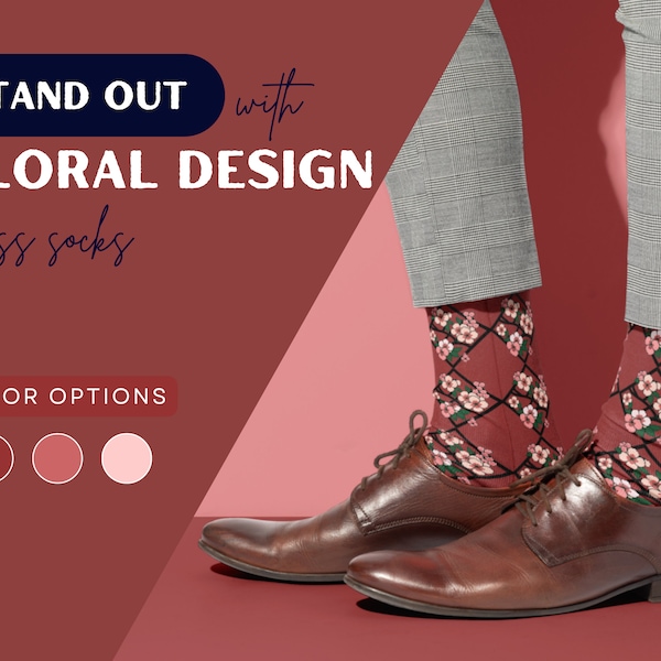 Mens Floral Dress Socks with Japanese Cherry Blossoms | Mens Dress Socks | Stylish Floral Dress Socks for Groomsmen