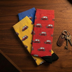 Mini-chaussettes auto pour les amateurs de voitures | Chaussettes colorées fantaisie pour les fans de Mini Cooper | Cadeau pour les amateurs de voitures | Cadeau pour lui
