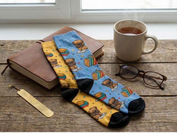 Brussels Griffon Socks for Book Lovers | Dog Mom Present | Book Club Gift