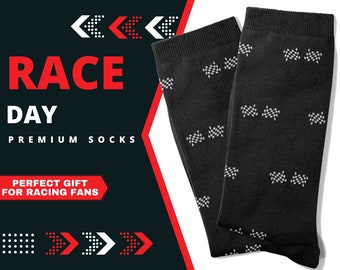 Black Checkered Flag Socks | Mens Racing Flag Socks | Fun Novelty Socks | Gift for Car Guys