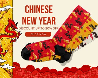 Jaar van de Draak sokken, Chinees Nieuwjaar 2024 geschenken, Maannieuwjaar, Chinese Dierenriem, Lucky Dragon sokken