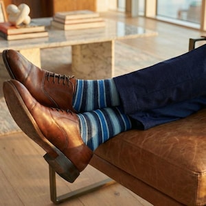 Navy Blue Striped Socks – Sophisticated Mens Dress Socks | Luxury Gift for the Stylish Man