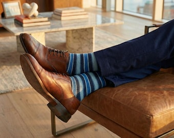 Navy Blue Striped Socks – Sophisticated Mens Dress Socks | Luxury Gift for the Stylish Man