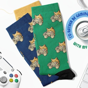 Novelty Gaming Cat Themed Socks | Fun & Unique Gamer Socks | Funny Gaming Socks for Him