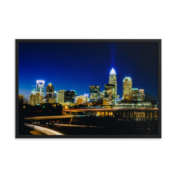 Charlotte Night Skyline Photographie couleur Impression encadrée