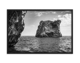 Rocky Mediterranean Island Black-and-white Photograph Framed Print