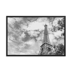 Eiffel Tower Black-and-white Photograph Framed Print