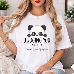 Personalized Sarcastic Panda Judging You Silently T-Shirt, Funny Introvert Gift Shirt, Witty Cute Animal Tee for Quiet Observers