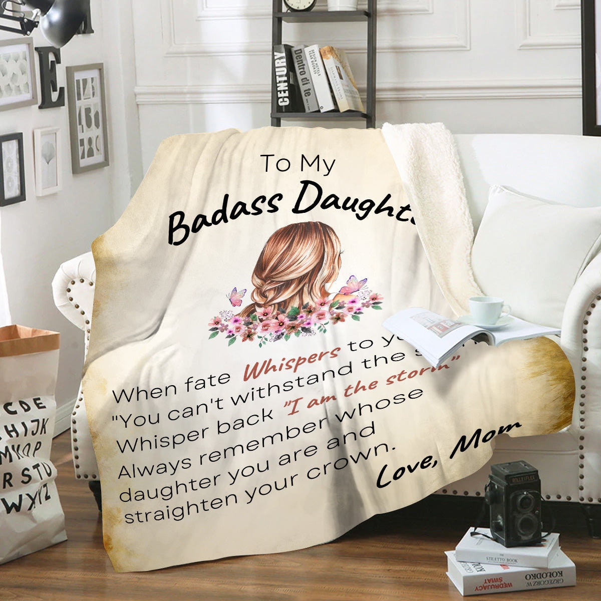 Badass Daughter Blanket, Fleece Blanket, Sherpa Blanket, Graduation