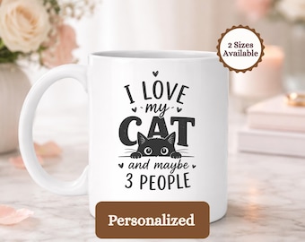 Taza personalizada "Amo a mi gato", regalo divertido para amantes de los gatos, taza de café con humor para introvertidos, lindo regalo con gatito asomándose para mamá o papá de mascotas.