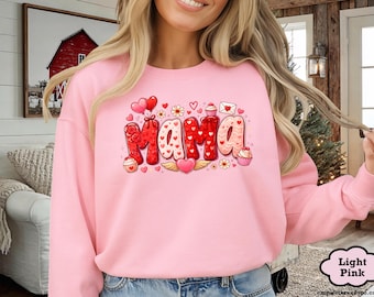 Mama Valentine Sweatshirt, Heart Graphic, Cute Mom Sweater, Cupcakes, Mothers Day gift, Baby Shower Gift