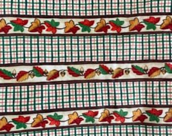 Fall Leaf And Plaid Border Fabric Colorful  Print 45" Wide Cotton Fabric By The Yard