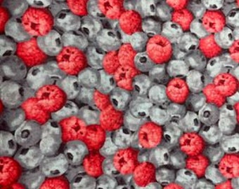 Fruit Raspberries And Blueberries Fabric Fresh Fruit Quilting And Sewing Fabric. 100% Cotton Print. Sold By The Yard. 45" Wide.