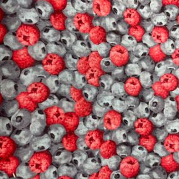 Fruit Raspberries And Blueberries Fabric Fresh Fruit Quilting And Sewing Fabric. 100% Cotton Print. Sold By The Yard. 45" Wide.