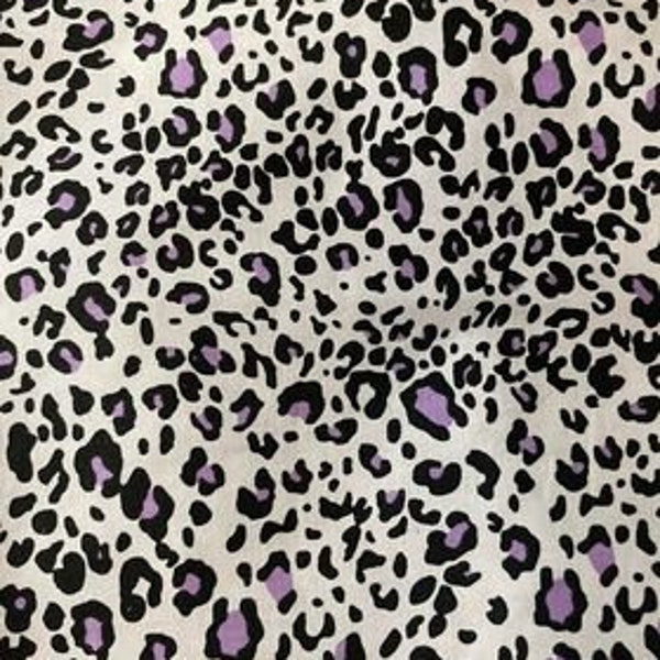 Purple White And Black Leopard Print Cotton Quilting Fabric 45" Wide By The Yard