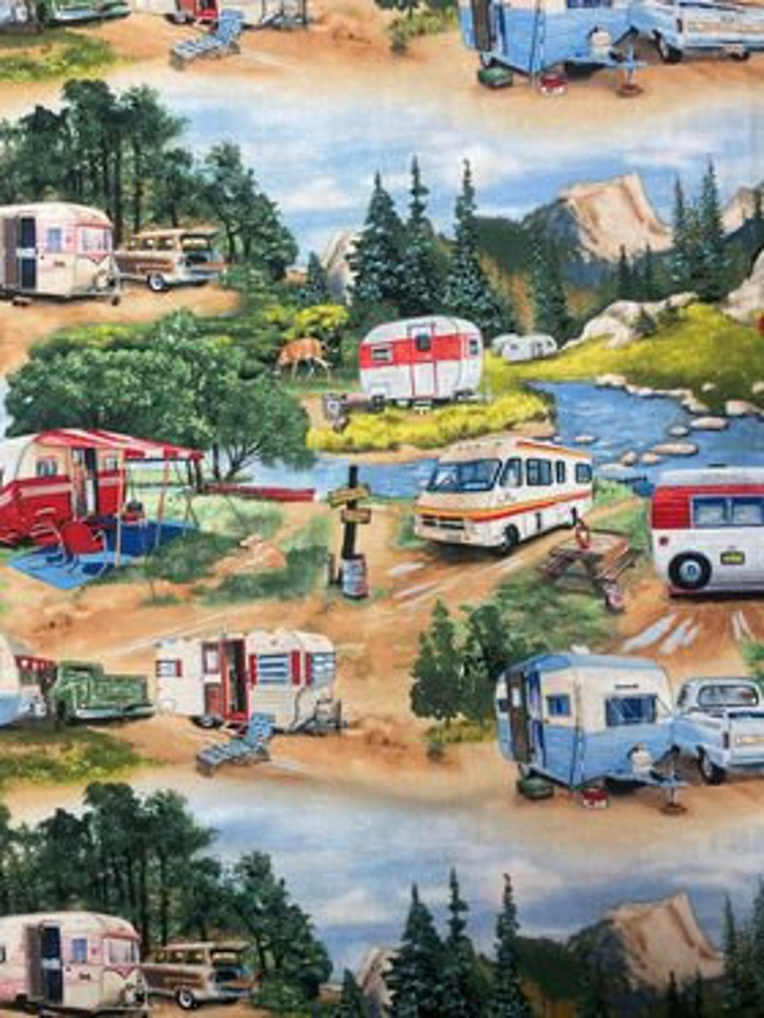 Retro Camping Trailers Motorhomes Outdoors Quilting Fabric. Etsy