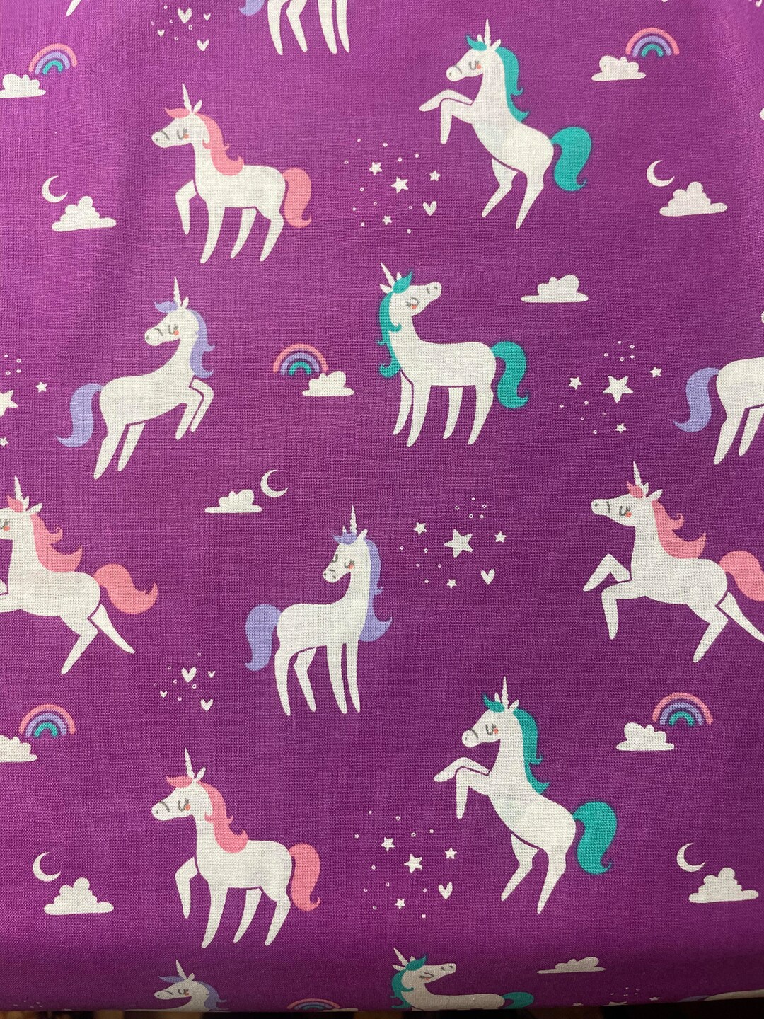 Unicorn Fabric Theme Print. Teal, Pink and Purple Unicorns. 100% Cotton ...