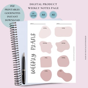Weekly Notes Printable, Weekly Planner Printable, Instant Download, Digital Product, PDF, Template, Weekly plans, Funky shapes, Blush color