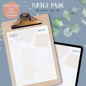 Notes Page Printable, Lined Notes, Digital Product, Note Taking, Writing Paper, Notes Planner Insert, A4/A5/Letter, Instant Download PDF