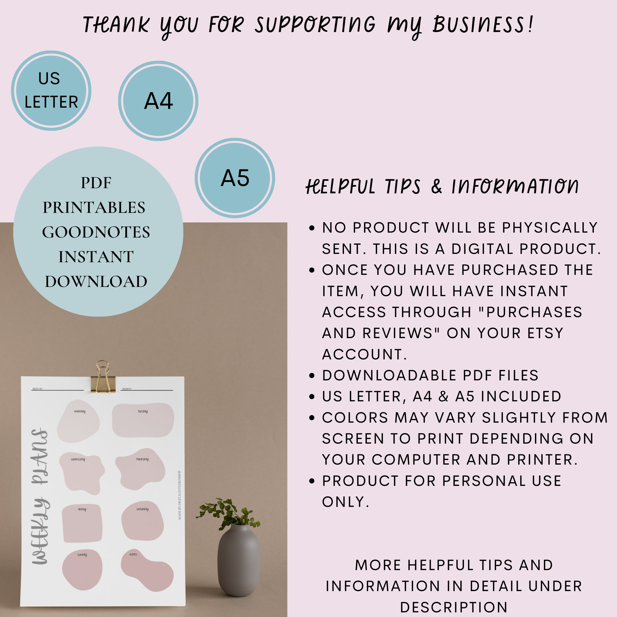Weekly Notes Printable, Weekly Planner Printable, Instant Download ...