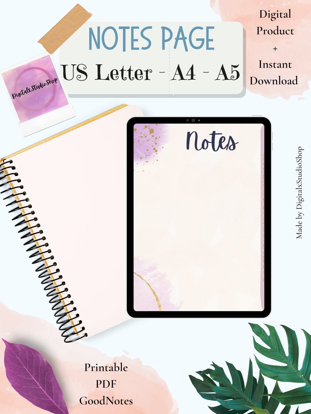 Notes Page Printable, Digital Product, Note Taking, Writing Paper, A4 ...