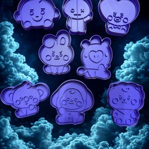 Juego de cortadores de galletas inspirados en BT21: herramientas para hornear con personajes del K-Pop