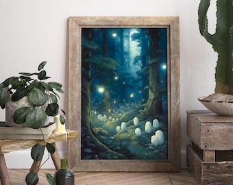 Princess Mononoke Digital Art: Kodama in the Moonlight | Studio Ghibli | Mononoke Art | Forest Spirits