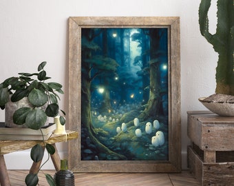 Princess Mononoke Art Print: Kodama, Moonlight Forest (18x14 inches)