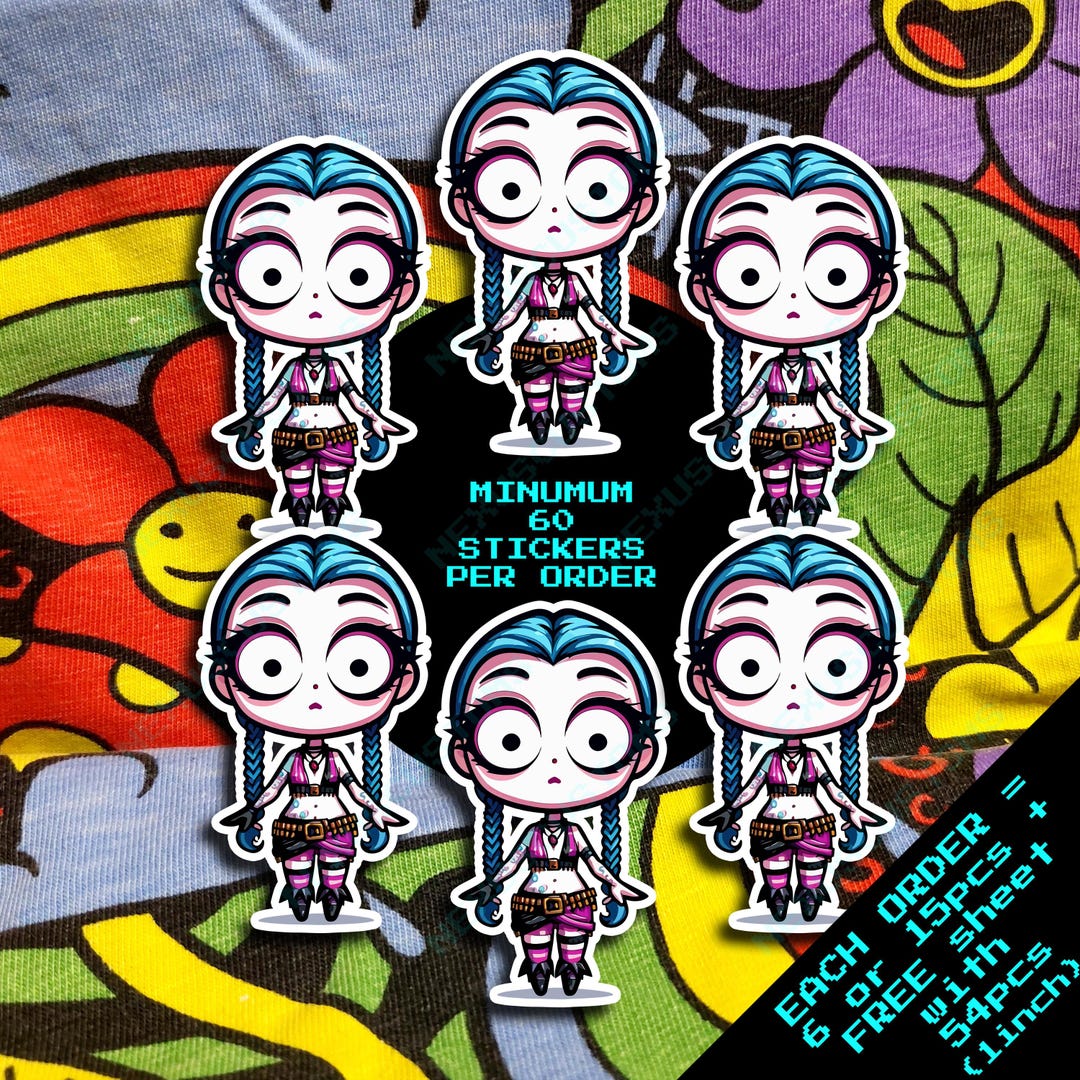 Jinx Decal Code Pack of 60 Jinx Chibi Stickerss, League of Legends Arcane LOL Gamer ...