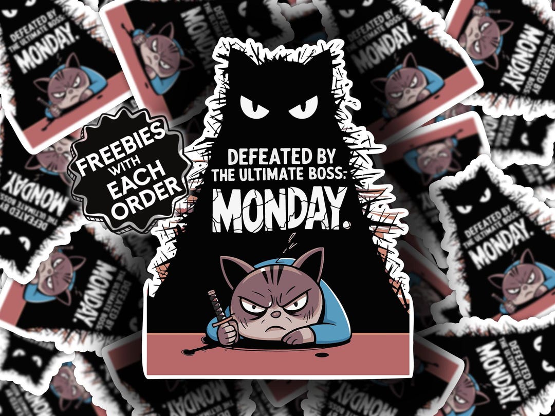 4-54pc Defeated by the Ultimate Boss Monday Cat Sticker Funny Gamer and ...