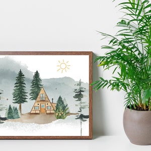 Watercolor Forest Landscape Art Forest Landscape Printable Green Forest Tree Painting Mountain Forest Painting