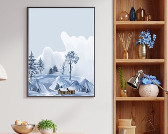 Blue Watercolor Winter Print Blue Landscape Art Print Watercolor Floral Winter Art Winter Landscape Print Abstract Wall Art