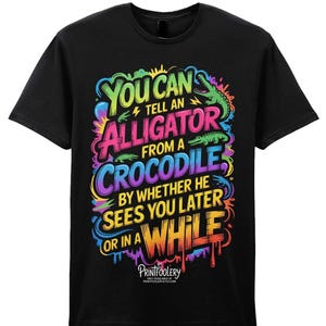 Alligator-t-shirt, svart rolig krokodilskämt graffitigrafik