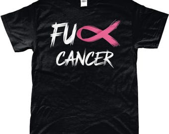 Breast Cancer Tee, Black Cotton T-Shirt with Pink Ribbon Graphic