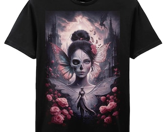 Dark Fantasy Forest Goddess T-Shirt | Mystical Woman Lotus Art Tee