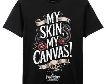 Tattoo Style T-Shirt | Gothic Snake Skull Rose Graphic Tee