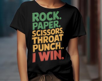 Lustiges Throat Punch Graphic T-Shirt: Schere, Stein, Papier, Design