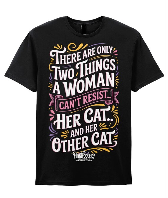 Funny Cat Tee, Black Cotton Unisex T-Shirt with Colorful Cat Quote