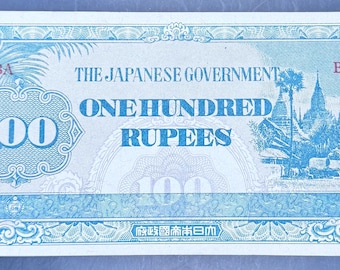 Billete de 100 rupias de Birmania de 1944: dinero de la invasión japonesa de la Segunda Guerra Mundial