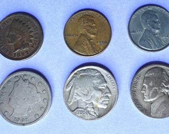 Vintage US Coin Set: Indian, Wheat Cent & Buffalo Nickel
