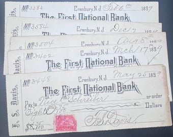 Cheque bancario cancelado de 1899 de Cranbury, NJ