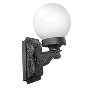 Antique Sconce Light Cast Iron Fully Restored Opal White Globe